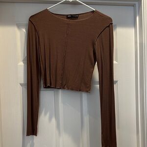 Zara Chocolate Brown/purple Long Sleeve Crop Top